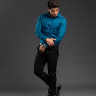 Sea Green Stylish Two Tone Oxford  Plain Shirt