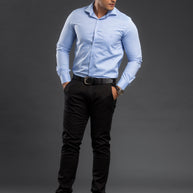 Blue Solid Chambray Cotton Shirt