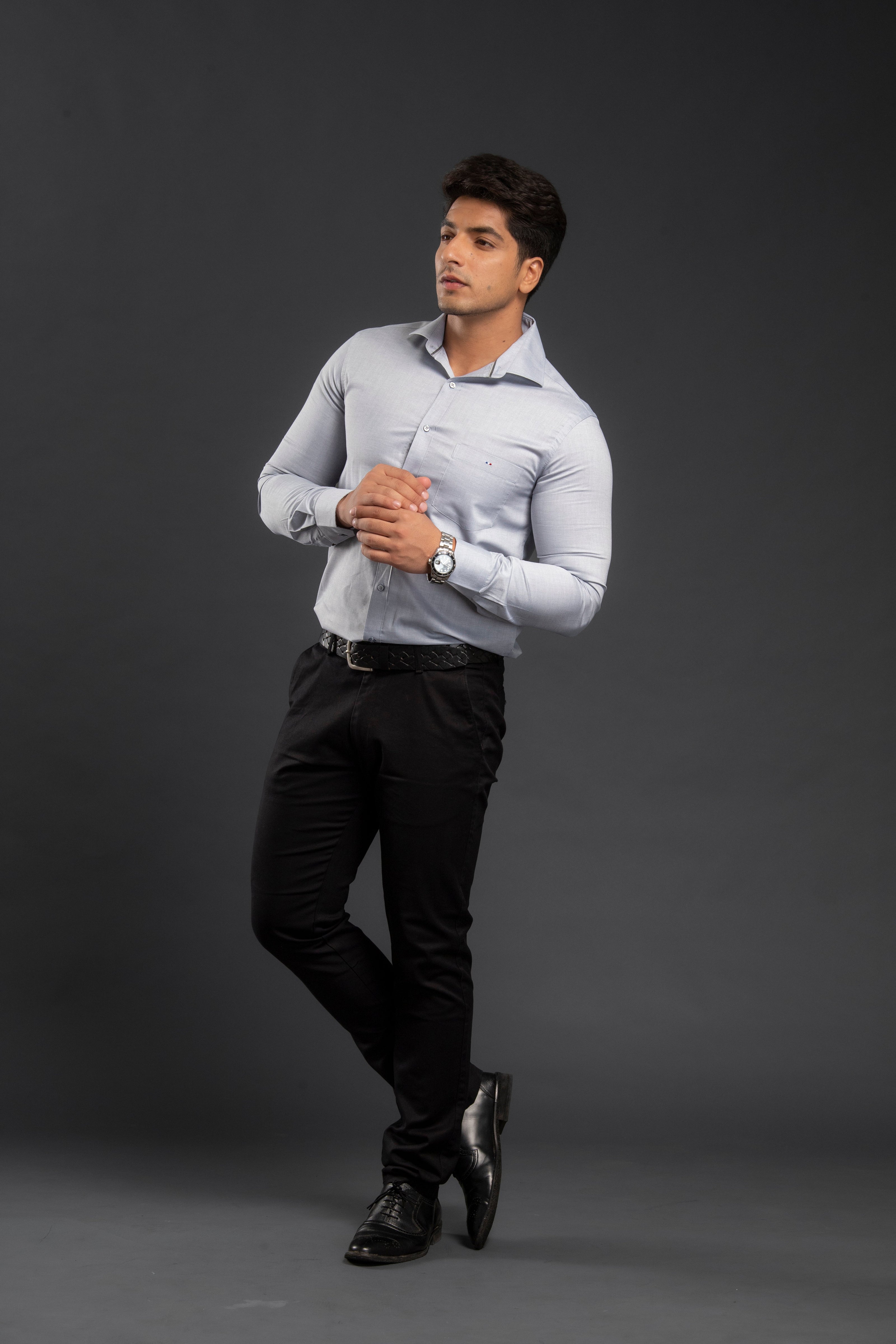 Grey Vintage Chambray Plain Shirt